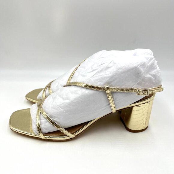 Via Spiga Womens Size 9.5 Roslyn Platino Gold Leather Dress Sandals Heels Shoes - Picture 5 of 12